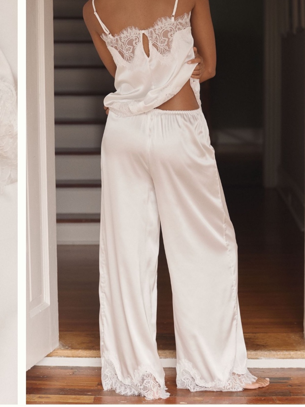 Cream Lace-Trim Wide Leg Pants - Picture 2 of 8